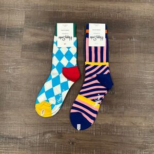 Happy‎ Socks 2 Pack Argyle Striped Combed Cotton Crew Socks Blue Pink Size 36-40